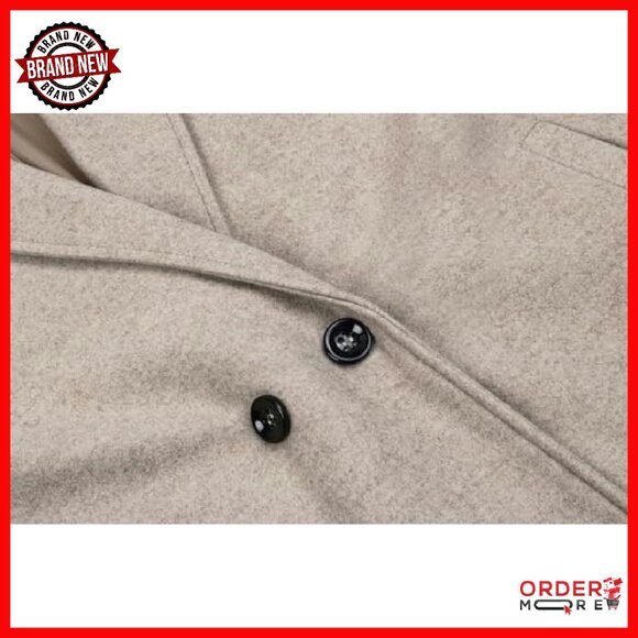 Oversized Wool Blend Trench Coat Midi Length Notched Collar - Picture 5 of 8